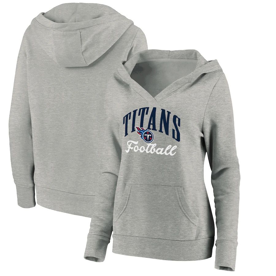 Women Tennessee Titans Fanatics Branded Heathered Gray Victory Script V-Neck Pullover Hoodie